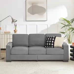 83.86" Couch Sofa with Extra Deep Seat, Modern Velvet Fabric Sofa Cloud Couch with 2 Cup Holders, Comfy Upholstered 3 Seater Sofa Bed Couches for Living Room, Apartment, Office, Gray