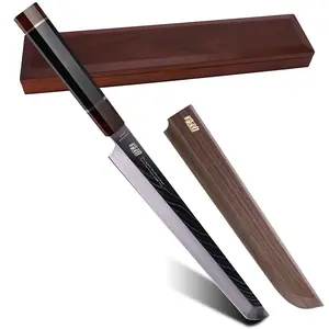 FINDKING Prestige Series Sakimaru Knife with Walnut Cover, Japanese SKD11 Damascus Steel Blade, Ebony Wood Octagonal Handle, Professional Sashimi Sushi Fish Knife (10.5 Inches, with Wooden Gift Box)