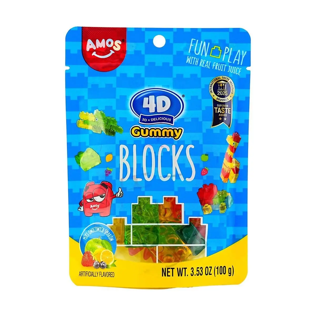 Amos Sweets 4D Building Block Gummies - Mixed Fruit Flavors, 100g Fun & Edible Toy Candy