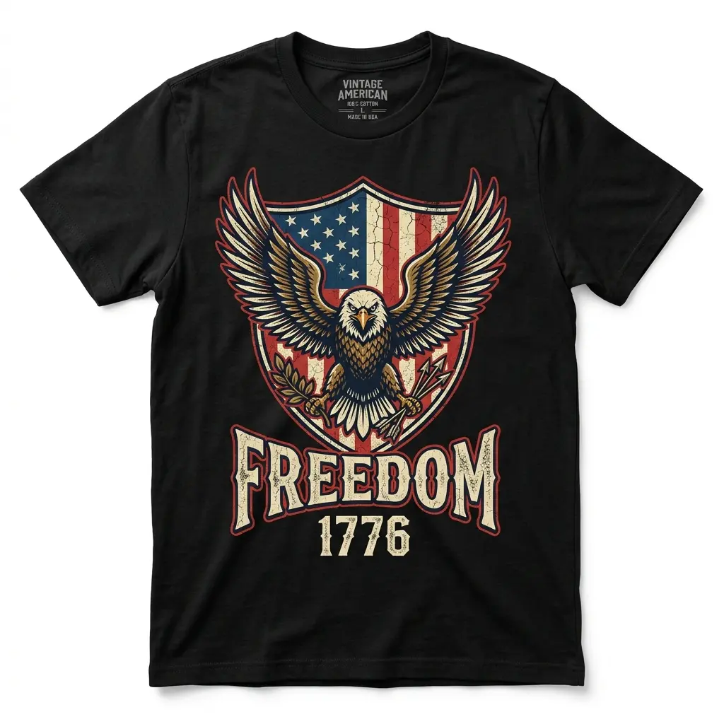 Eagle Shield Freedom Seventeen Seventy Six Design Men's T-Shirt, Pure Cotton T-Shirt humor graphic tee summer graphic tees vintage shirts