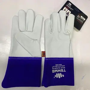 TSWMG Premium Grain Goatskin Welding Gloves Soft Aniline Leather MIG/TIG 4.5 Split Cowhide Cuff Heat Resistant Kevlar Stitched Safety Work for Welders