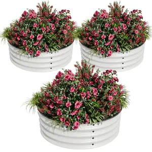[FLASH SALE] Garvee 3-Pack Round Metal Raised Garden Bed, 2x1FT Galvanized Planter Boxes, Open Bottom, Rust-Resistant, Safe Edge, Easy Assembly for Vegetables, Flowers & Herbs – White