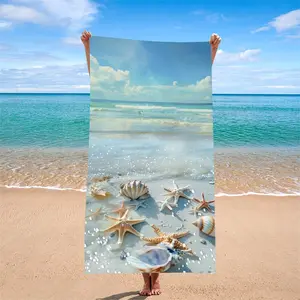1pc Beach Towel, Starfish Shell Print, Super Absorbent Quick Dry, Sand-Resistant, Portable Bath Towel, Essential for Beach Vacations