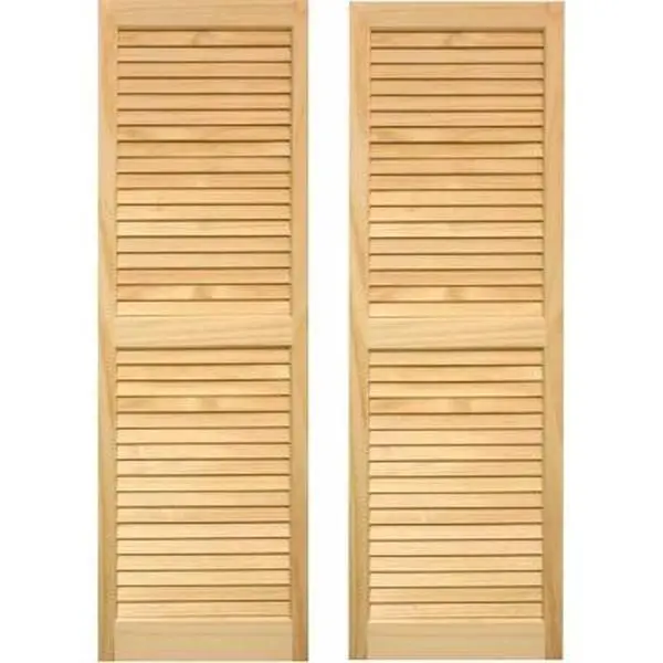 Home Exterior Outdoor Pine Wood Premium White Pine Louvered Shutters, 15x63 in, Non-Transparent Heavy-Framed Window Shutters, No Finger Joints, Decorative Hardware Available, Glued-and-Nailed, Ready for Installation