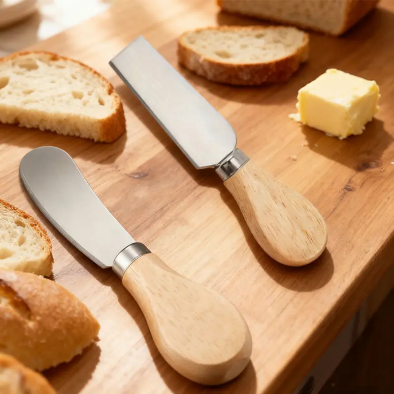 2pcs Stainless Steel Butter Knife Set Bamboo Handle, Durable Bread Spreader for Breakfast, Ideal for Baking, Sandwiches & Cheese Serving