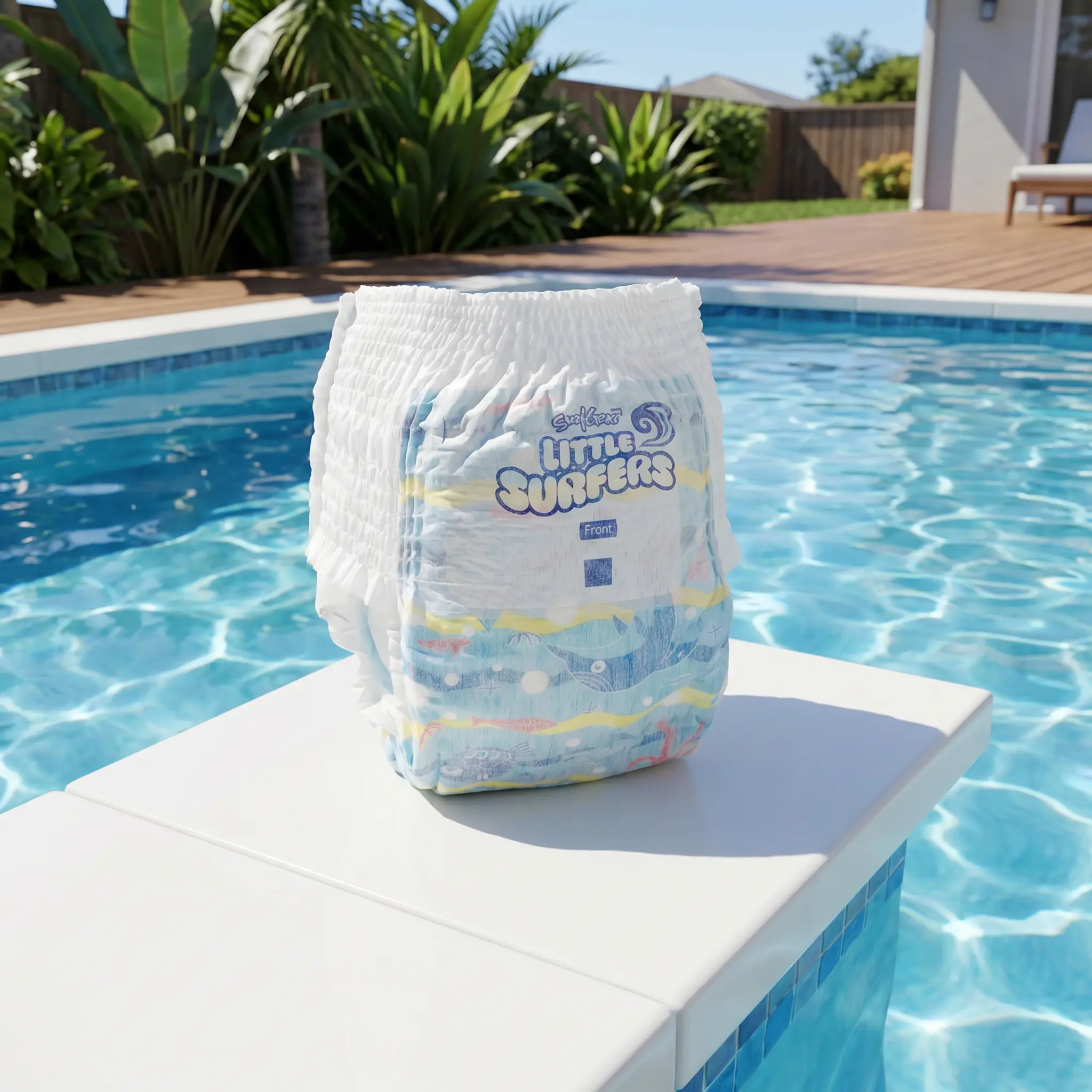 Surfgear Baby Swim Diapers 60 Pack Disposable Swim Pants for Babies 16-26 lbs | Leak Guard No Absorbent Core Swimming Diapers | Elastic Waist 20.07" Anti-Leak Pool Beach Water Park