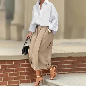 Women's 2025 Loose Solid Color Capri-Pants Cropped Trousers, 100% Cotton Summer Comfortable Breathable Fabric, Daily Versatile Elastic Waistband Lantern Pants with Pockets