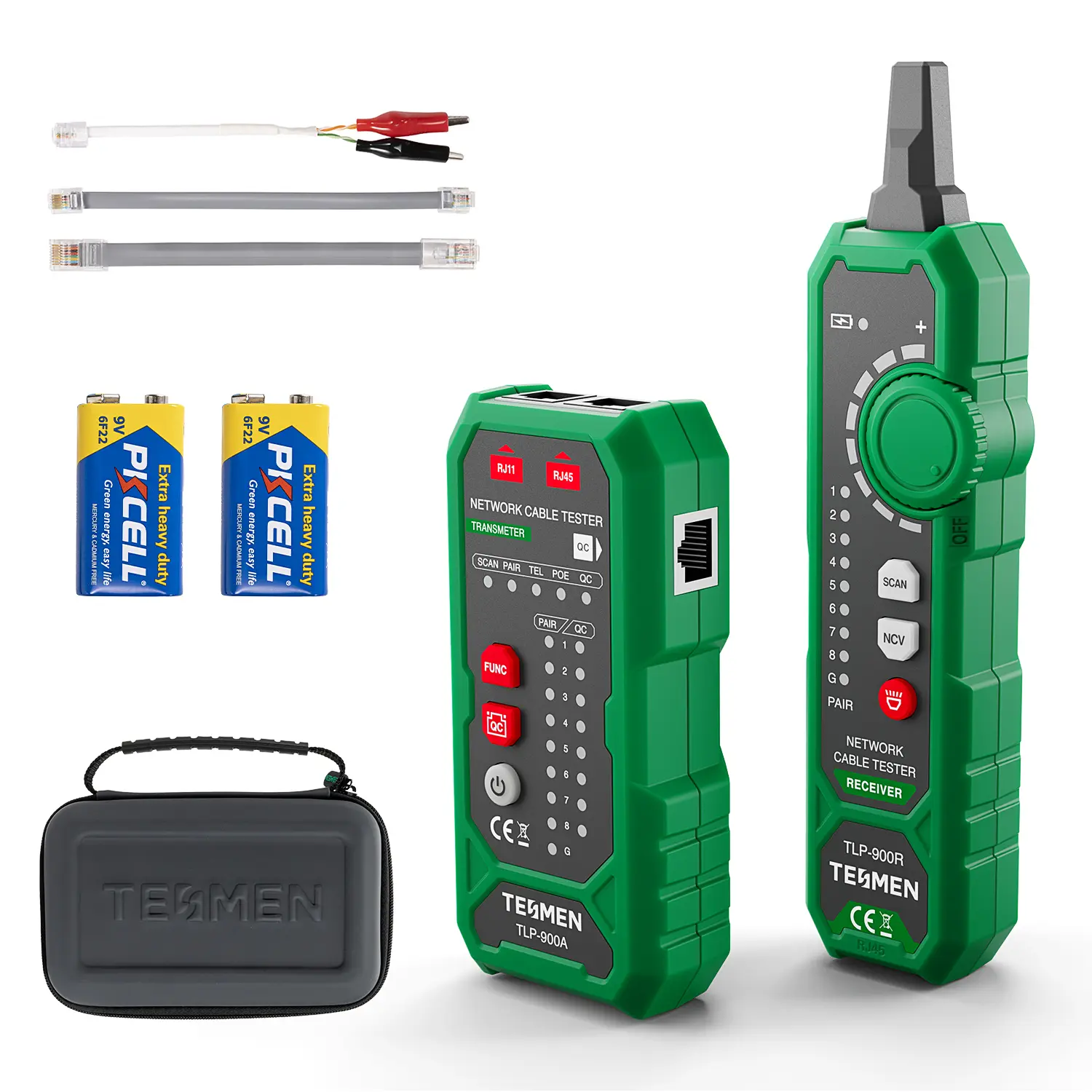 TESMEN TLP-900AR Network Cable Tester, RJ11 RJ45, for CAT5/6/POE/STP, Multi-function Cable Tracer with Pairing, Continuity, QC&NCV, Suitable for Ethernet, Telephone, Wire maintenance and sorting, Cells, 1 Receiver, Alligator Clips #summerfinds, Work Tools