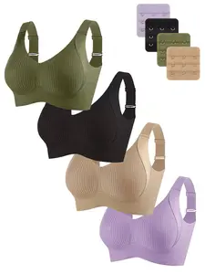 4-Pack Seamless Women's Bras, Comfortable Breathable Wireless Medium Support, Plain Design, Wide Straps, Lined Lingerie, Adjustable Bras, Supportive Bra