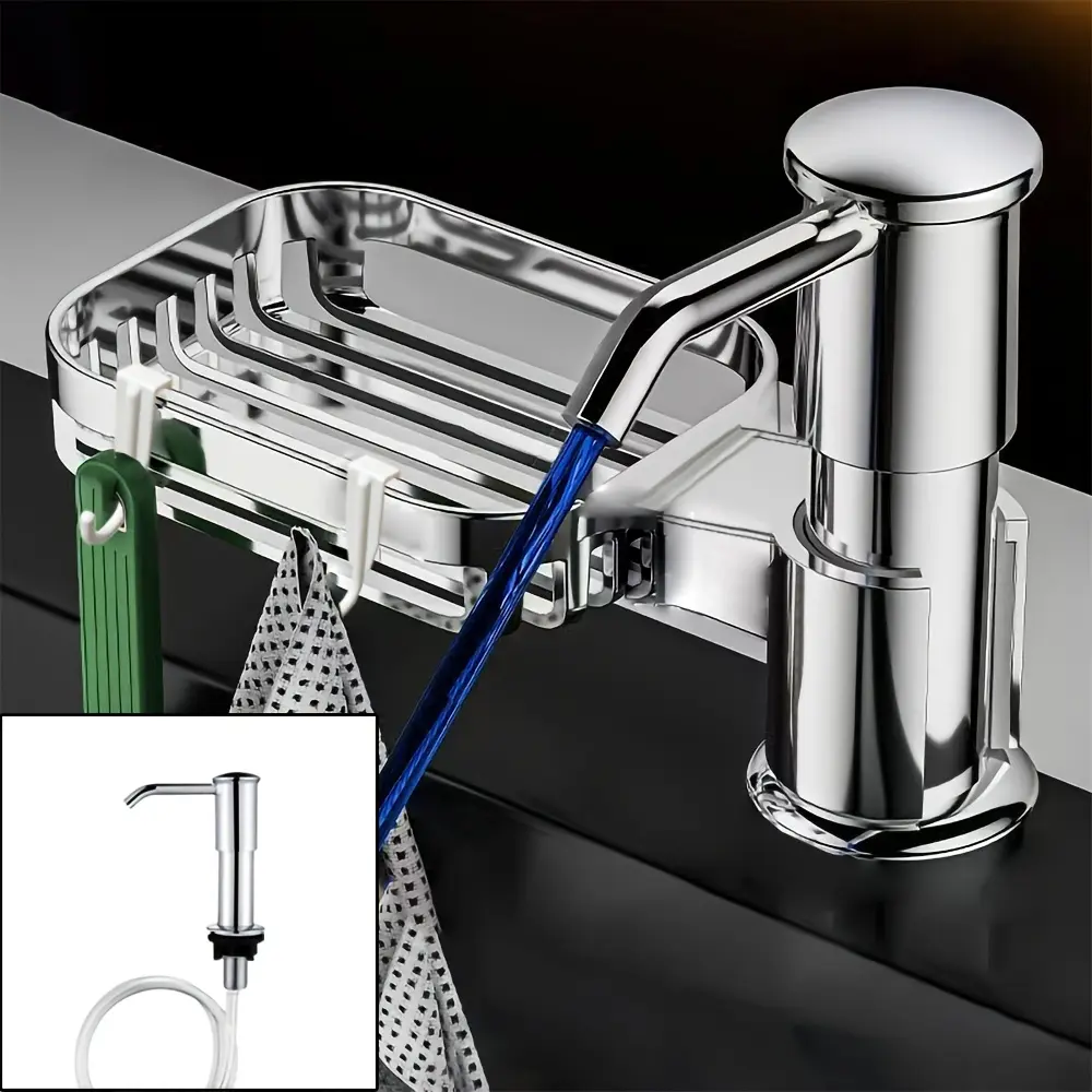 Kitchen Sink Soap Dispenser Drip with Drain Basket, Universal Dishwashing Liquid Presser, Heightened Extension Cleaning Agent Pump, Mount Kitchen Sink, Kitchen Sink Accessories