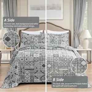 Asuexpect 3-Piece King Size Patchwork Bedspread Set Bohemian Style Reversible Design Jacquard Craftsmanship Machine Washable Breathable Quilt