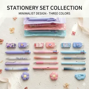7-Piece Aesthetic School Supplies Set - Cute Pastel Stationery Bundle with Multi-Color Pen, Correction Tape, Pencil & Highlighter - Back to School Essentials & All-in-One Stationery Gift Set for Students