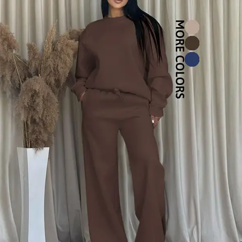 Women's Fleece-Lined Loose Fit Two-Piece Set, Comfortable Casual Wear for Daily & Sports Use, Soft and Cozy Ladies, Everyday