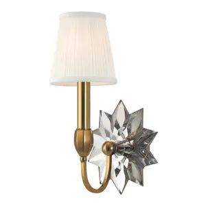 Barton Sconce with 20 Faceted Crystal Design and Pleated Silk Shade in Plated Nickel Finish