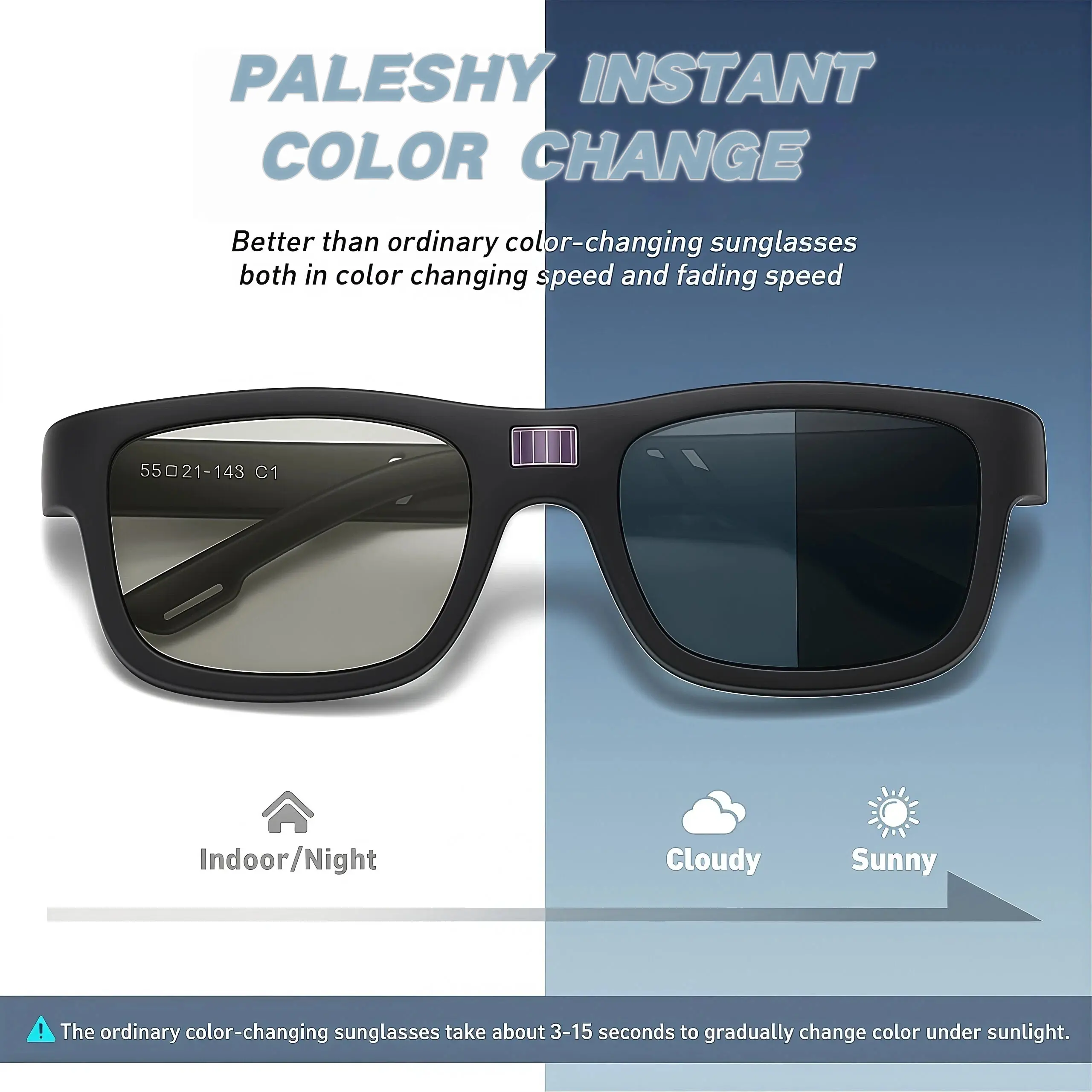 Paleshy  Smart Photochromic Polarized Sunglasses Square Sports Sunglasses for Men and Women UV400 Protection Lightweight Durable TR Frame
