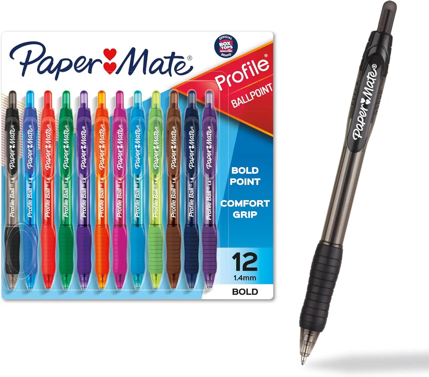Paper Mate Profile Retractable Ballpoint Pens, Bold 1.4mm, Assorted Colors, 12 Count