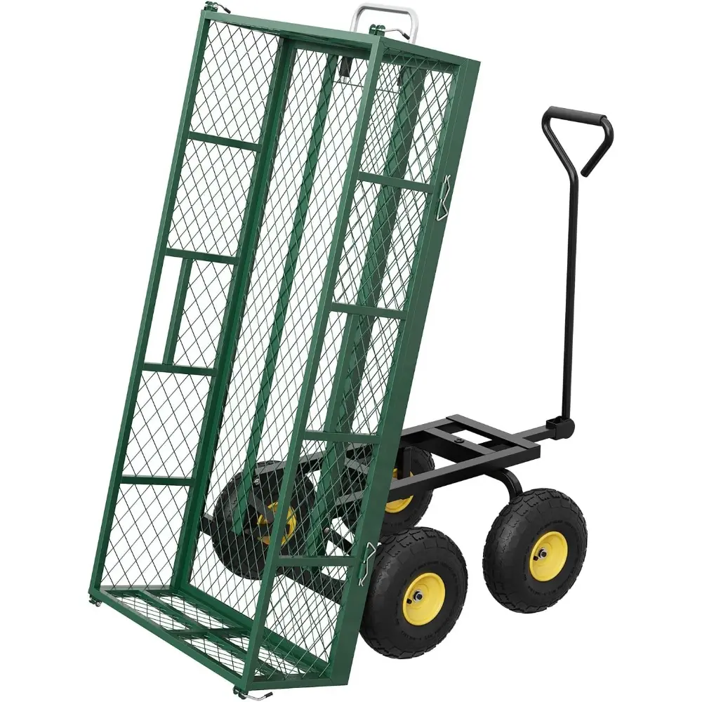 900 LBS Garden Dump Cart with Removable Sidewalls, Heavy Duty Steel Dump Wagon with 180° Swivel Handle & 10 in Tires, Yard Cart Utility Wheelbarrow for Backyard Farm, Quick Release