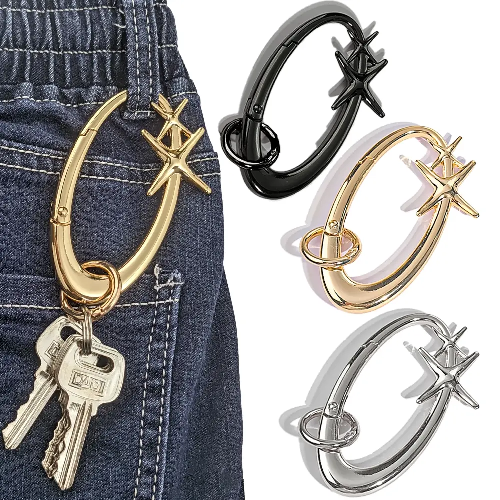 Punk Star Keychain with Card Loop, Sea Star Key Chain Holder, Unisex Gift, Outdoor Equipment, Durable Key Ring, Christmas Present, Fashionable Zinc Alloy Keychain, Keyrings For Keys, Aesthetic Keychain