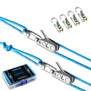 LOZLIN 6PCS Retractable Tie-Down Strap with Buckle Self-Locking Gear Rope for Camping Boating Truck Car Organization Reusable Adjustable Guy Line Kit