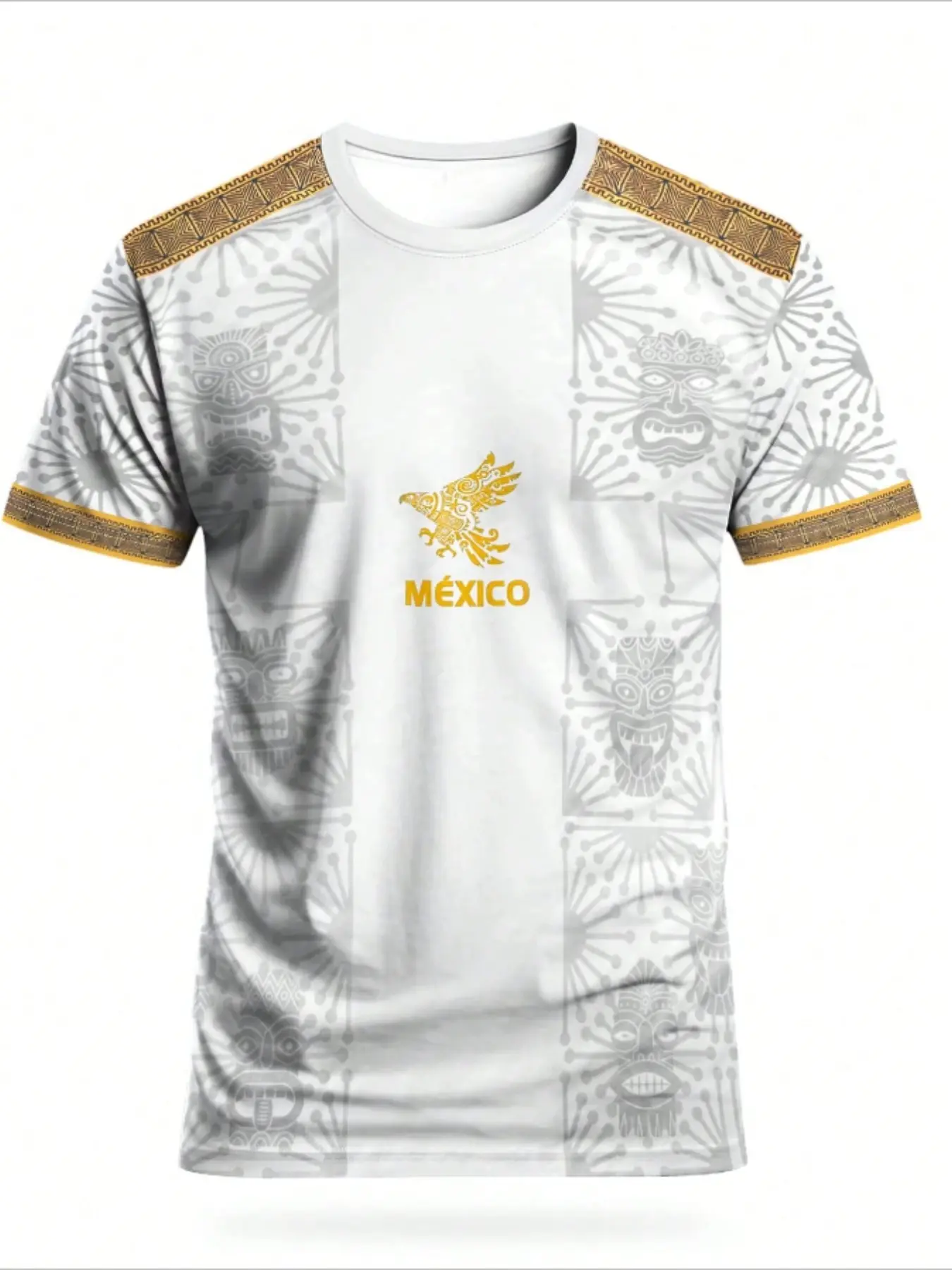 Mexican Aztec Totem Print Loose T-Shirt, Breathable Sports Short Sleeve Athletic T-Shirt, Comfortable Casual Wear, Top for Gym and Daily Use, Activewear T Shirt, Athletic T Shirts
