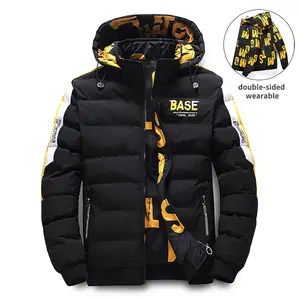 Men's Reversible Winter Puffer Jacket - Minimalist Smooth Fabric Hooded Top, Double-Sided Cotton Warm Sweater, Hip-Hop Street Style Comfortable Knit Outerwear