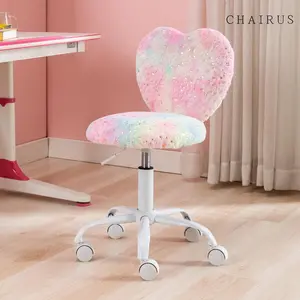 CHAIRUS Criss Cross Chair with Wheels, Cute Heart Girls Desk Chair, Height Adjustable Furry Computer Chair, Faux Fur Armless Home Desk Chair, Cute Rolling Swivel Chair for Bedroom/ Study, Colorful Aesthetic Pink