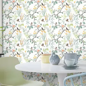 Self-Adhesive Plant Flower Bird Wall Sticker, Spring Aesthetic Style, Easy Removal No Residue, Home Decor, Living Room Bedroom Walls