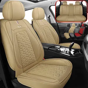 Universal Faux Leather Car Seat Cover Beige Diamond Pattern Full Coverage Durable Stylish Protection for Enhanced Comfort