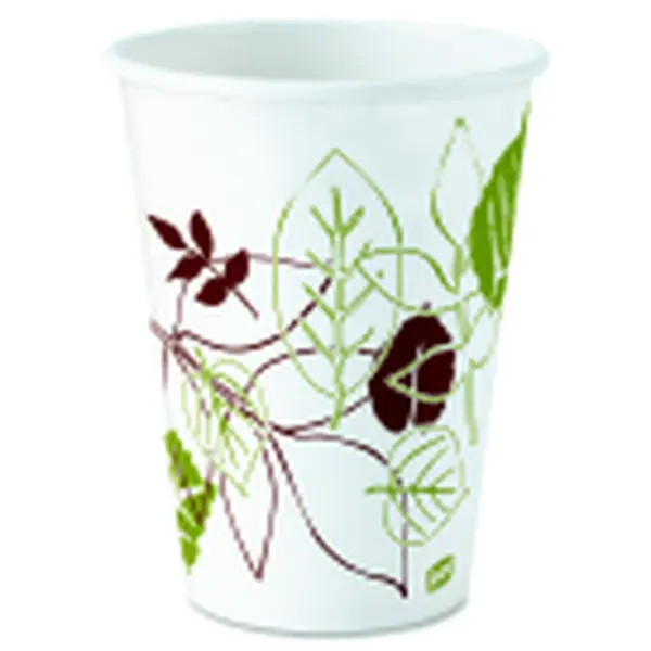 Dixie Foods 12oz Disposable Compostable Cups with Poly-Liner - Sturdy White Leaf Motif Pathway Design, 500-Pcs, Contemporary for Coffee Bar Hot Beverages