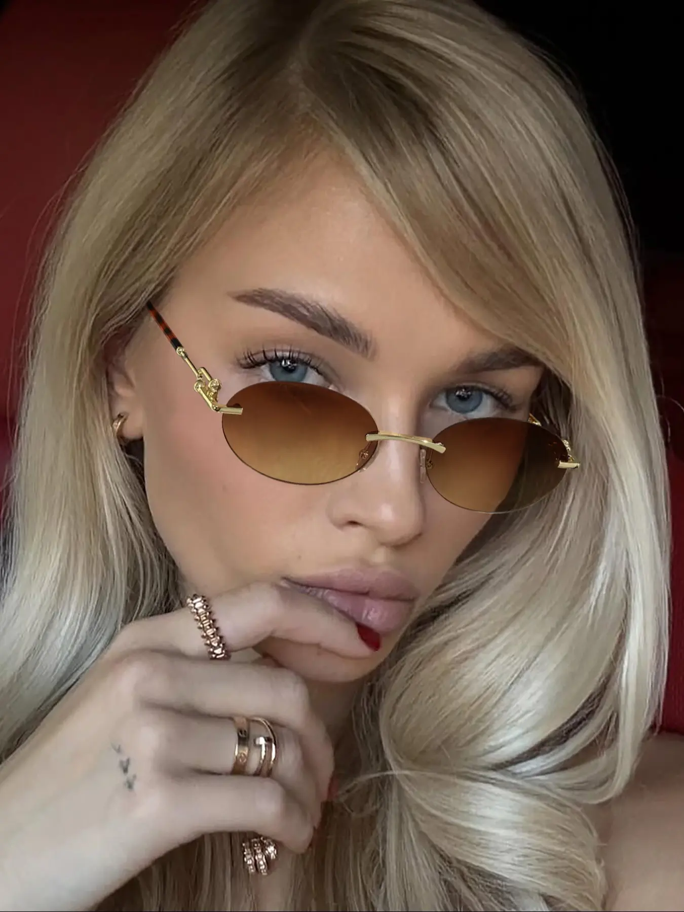 Fashion Oval Frameless Colored Lenses Sunglasses, Lightweight Design, Casual Trendy Daily Wear, Summer Trendy Sunglasses, Outdoor Activity Fashion Accessory, Street Style Shades, Lightweight Durable Sunglasses