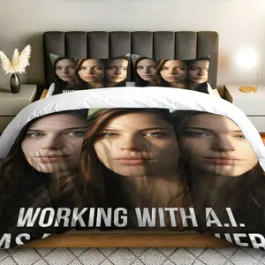 3PCS Duvet Cover Set, 1 Duvet+2 Pillowcases(Without filler), Modern Futuristic Text Technology Innovation theme, Halloween bedding set, AI Tech Design Suitable for decoration bedroom living room study lounge.