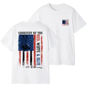 Women's "Courtesy Of The Red, White & Blue" 250th Anniversary Shortleeve Round Neck Casual Streetwear T-Shirt - Patriotic American Flag & Cowboy Boots Tee, Toby Keith Tribute Graphic, Premium Cotton Unisex Top