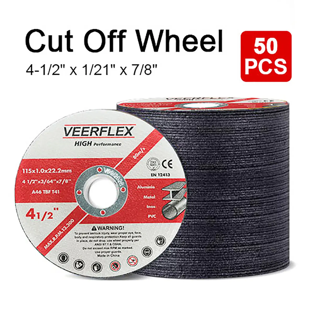 50 Pack 4 1/2 Cut Off Wheel Angle Grinder   cutting   Disc for Metal & Stainless Steel, Max 13,300 RPM, 0.045" Thin Grinding Wheel   cutting  blade