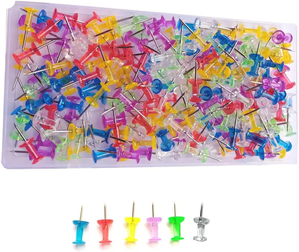 200pcs Push Pins,Clear Multiple Colors Push Pins, Bulletin Board Thumb Tacks for Cork Board, Map Pins, Photo Hanging Tacks,Craft Projects Nails,Ideal for Homes,Schools and Offices