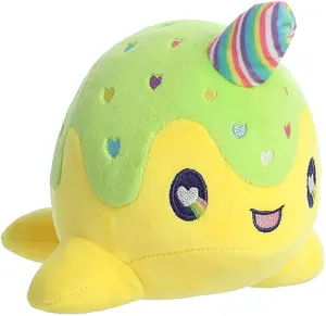 7" Aurora Nomwhal Plush - Tasty Peach Neon Lollipop Dessert Sweets Themed, Huggable Stuffed Animal, Cuddlers Collectible Toy