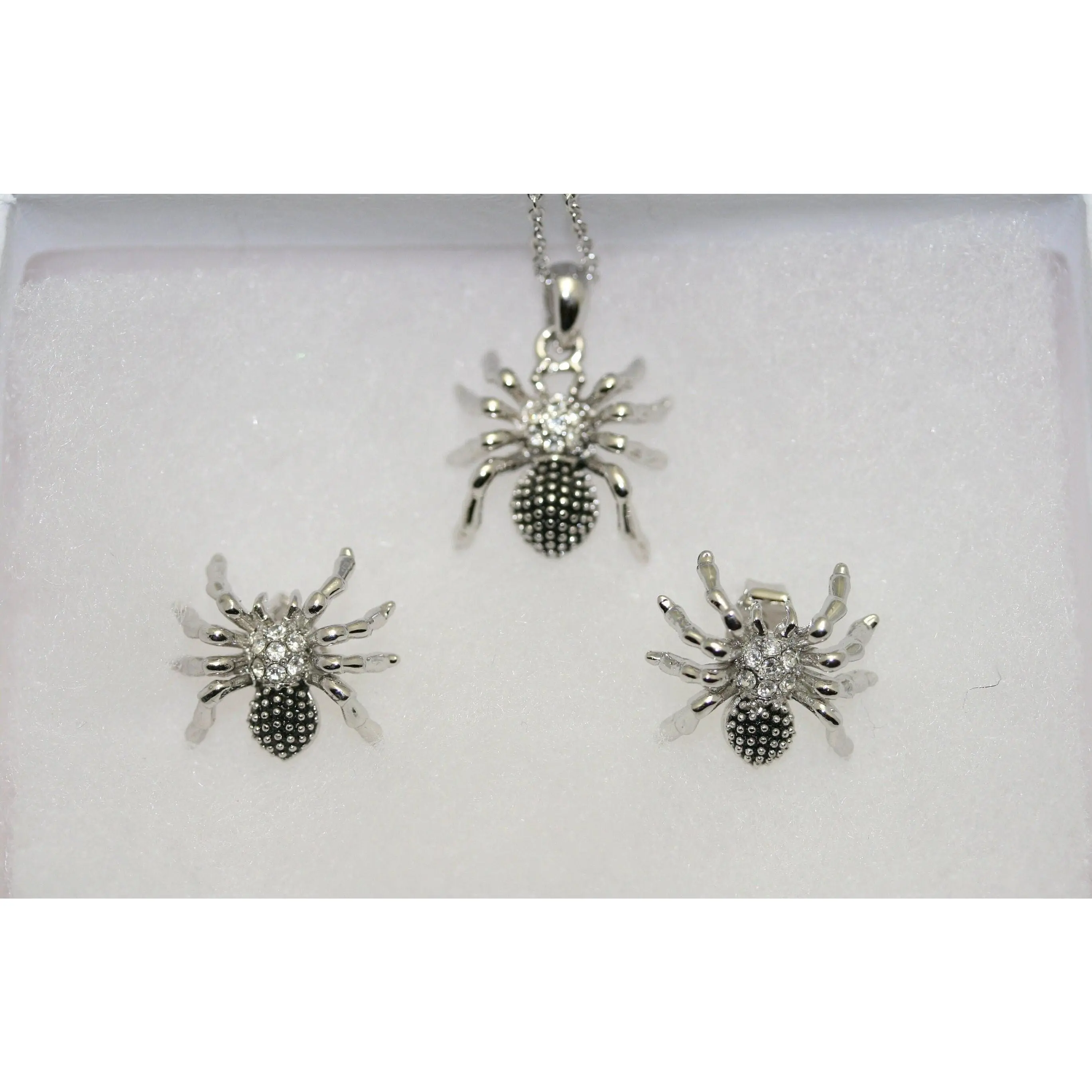 Women's Punk Animal Spider 2-Piece Jewelry Set - Silver-Tone Zinc Alloy Necklace & Rhinestone Earrings with Synthetic Coloured Gemstones for Wedding, Club, Party, Synthetic/Simulated Coloured Gemstone, Female, Anniversary