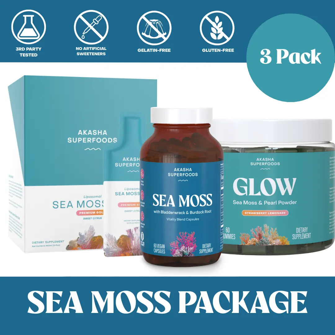 Akasha SEA MOSS Package | GLOW Gummies, Sea Moss Gel, Sea Moss Capsules