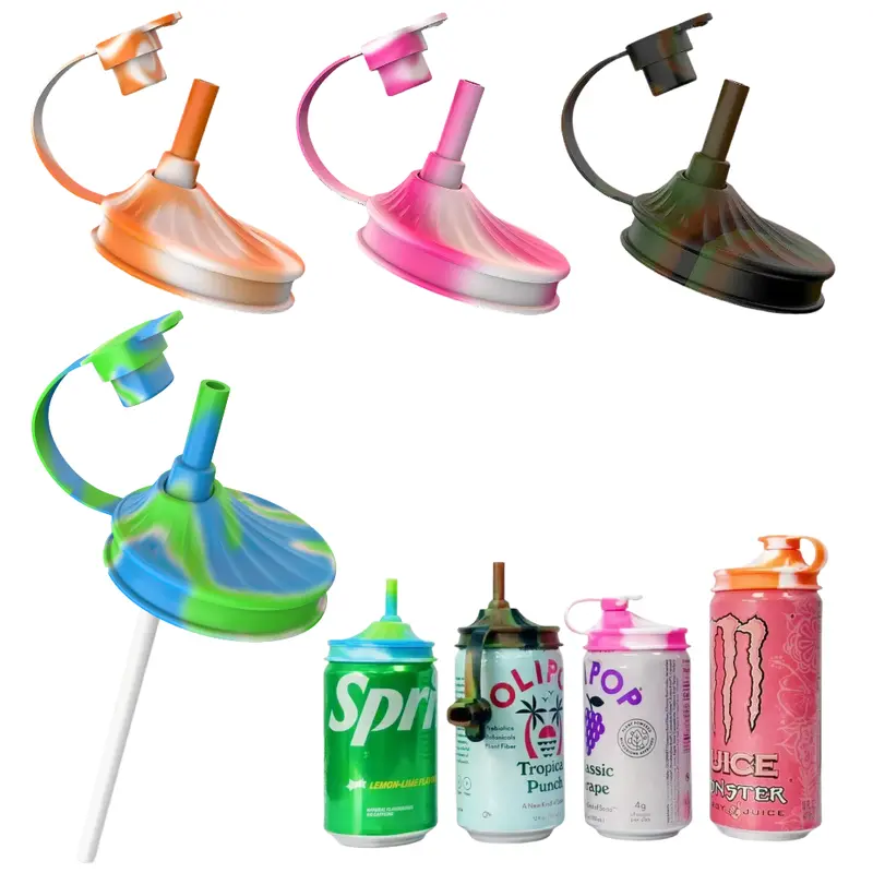 Summervibes BPA-Free Can Drink Lid Drinkware Accessories - 4-Pack Reusable Silicone Covers with Flexible Straw, Convenient, Health and Environment Focused, Standard Fit for Most Soda/Beer Cans, Straw Securely Held