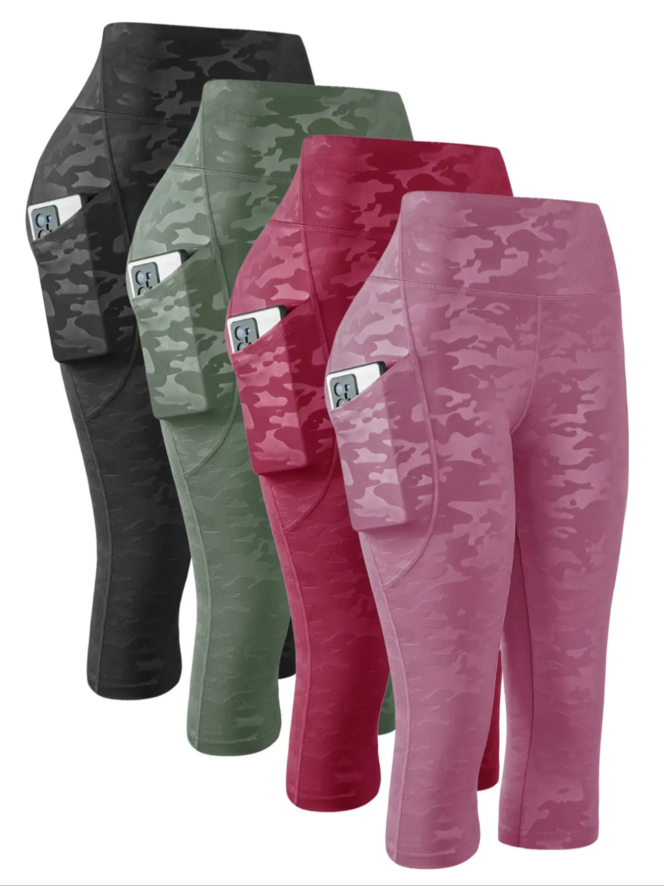 4PCS Women's High-Waisted Camo Yoga Pants with Pockets, Sporty Tight-Fit Gym Leggings, Stretchy Soft Leggings, Activewear Bottoms, Gym Sportswear Bottoms, Soft Comfortable All-Season Activewear, Fitness Clothes