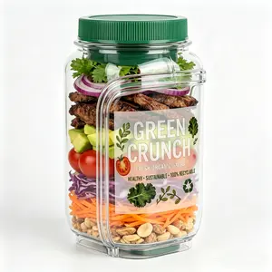 Salad Jar with Side Opening, Jar Salad Container for Lunch with Dressing Compartment, Leak-Proof Portable Jar, Microwave & Dishwasher Safe Meal Prep Box for Home, Office, Travel, Leakproof Container