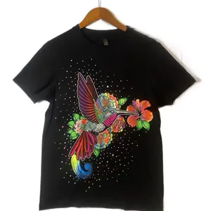 Colibri flor T-shirt Cotton Black Crewneck