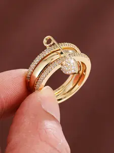 Trendy Heart Pin Design Zirconia Ring for Women, Fashionable Ladies' Jewelry, Artificial Zircon Stone, Perfect Gift Idea, Heart Signet Ring, Cubic Zirconia Rings, Trendy Jewellery Accessories