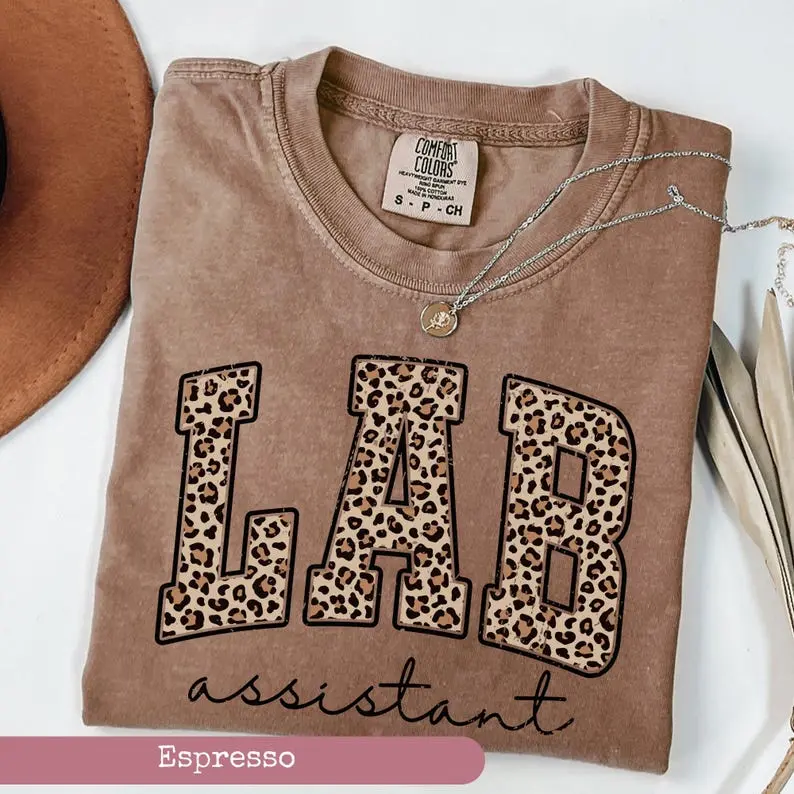 Comfort Colors Leopard Lab Assistant Shirt, Medical Lab Science Shirt, Laboratory Casual Graphic T-Shirt, Lab Tech Team Tee, Med Tech Student Gift