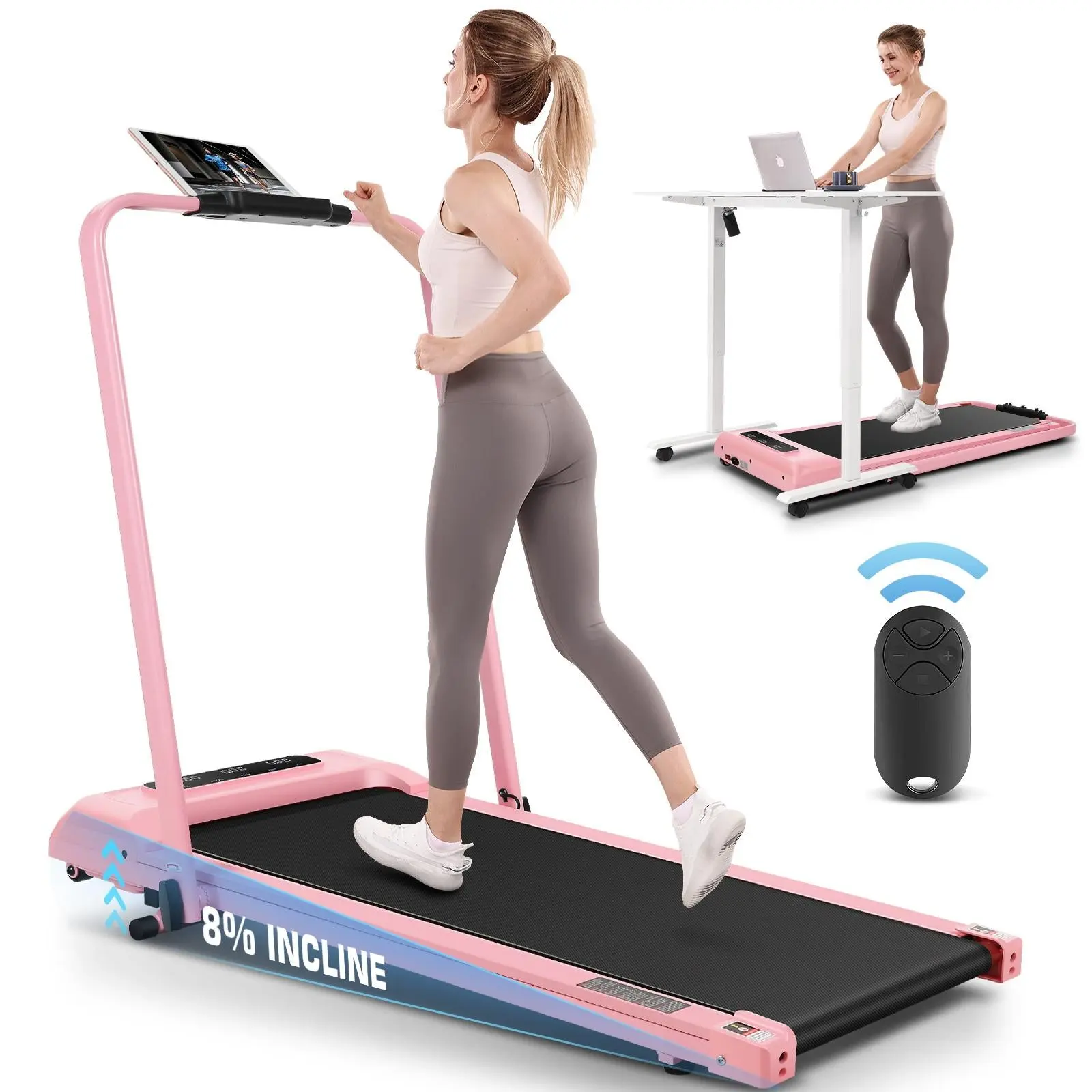 Multi-purpose Walking Pad, Under-desk Walking Pad Treadmill, Pink Treadmill Pad, Supports Up To 350 Lbs, Includes Remote Control, No-assembly-required Walking/jogging Machine, Perfect For Office And Home Use, Makes An Excellent Gift For Friends.