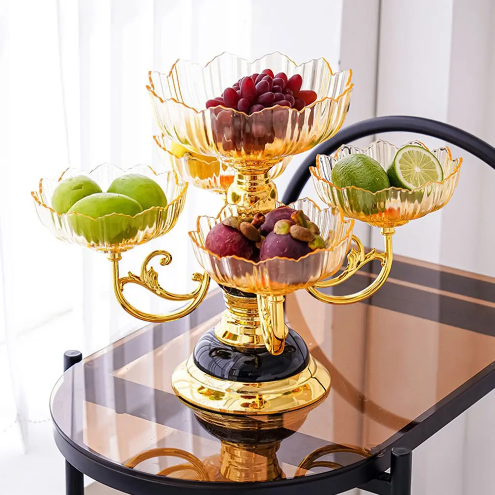 Fruit Plate, 1 Count   Fruit & Vegetable & Snack Storage   Basket, Household Fruit Plate for Home Kitchen Dining Room Artistic Fruit Bowl, Pedestal Platter, Gold Plate
