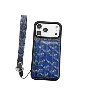 Stackable Card Holder Smartphone Casing for iPhone 17 Pro Max - Light Luxury Trendy Lanyard Design, Full Protective Anti-Drop Cellphone Cover, Mobile Phone Accessories