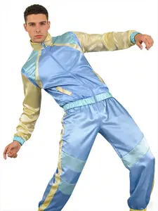 80s Style Disco Tracksuit Spliced Color Jacket Jogger Pants Theme Party Dress