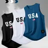 Men's Summer Casual Graphic Print Sleeveless Slim Fit Tank Top, Fashion Menswear, Knit Fabric, Moderate Thickness, Sleeveless Muscle Shirt, Sleeveless Vest Tops