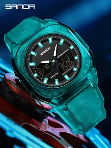 Sanda 6268 Square Sport Watch, Dual Display, 50m Waterproof, Lightweight Cool Watch, Dual Mechanism Dual Screen Sports Electronic Watch