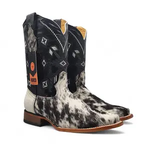 Men’s Square Toe Boots Unique Cowhide Hair Leather